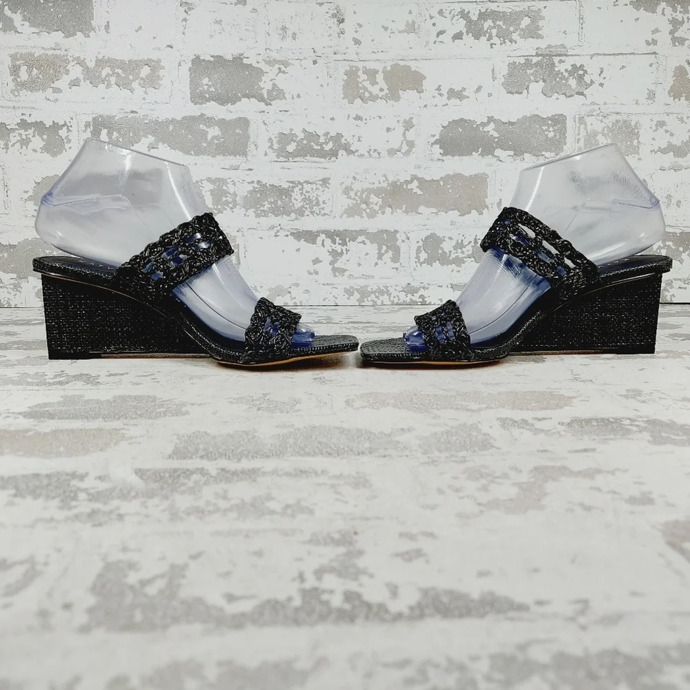 New Katy Perry The Irisia Black Woven Slip On Wedges E369